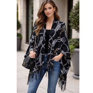 Super Soft Cozy Scarf Chains Print Black Large Shawl NWT
